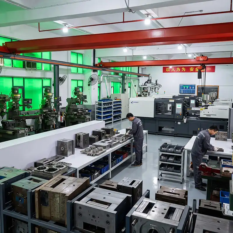 Workers operating manufacturing equipment